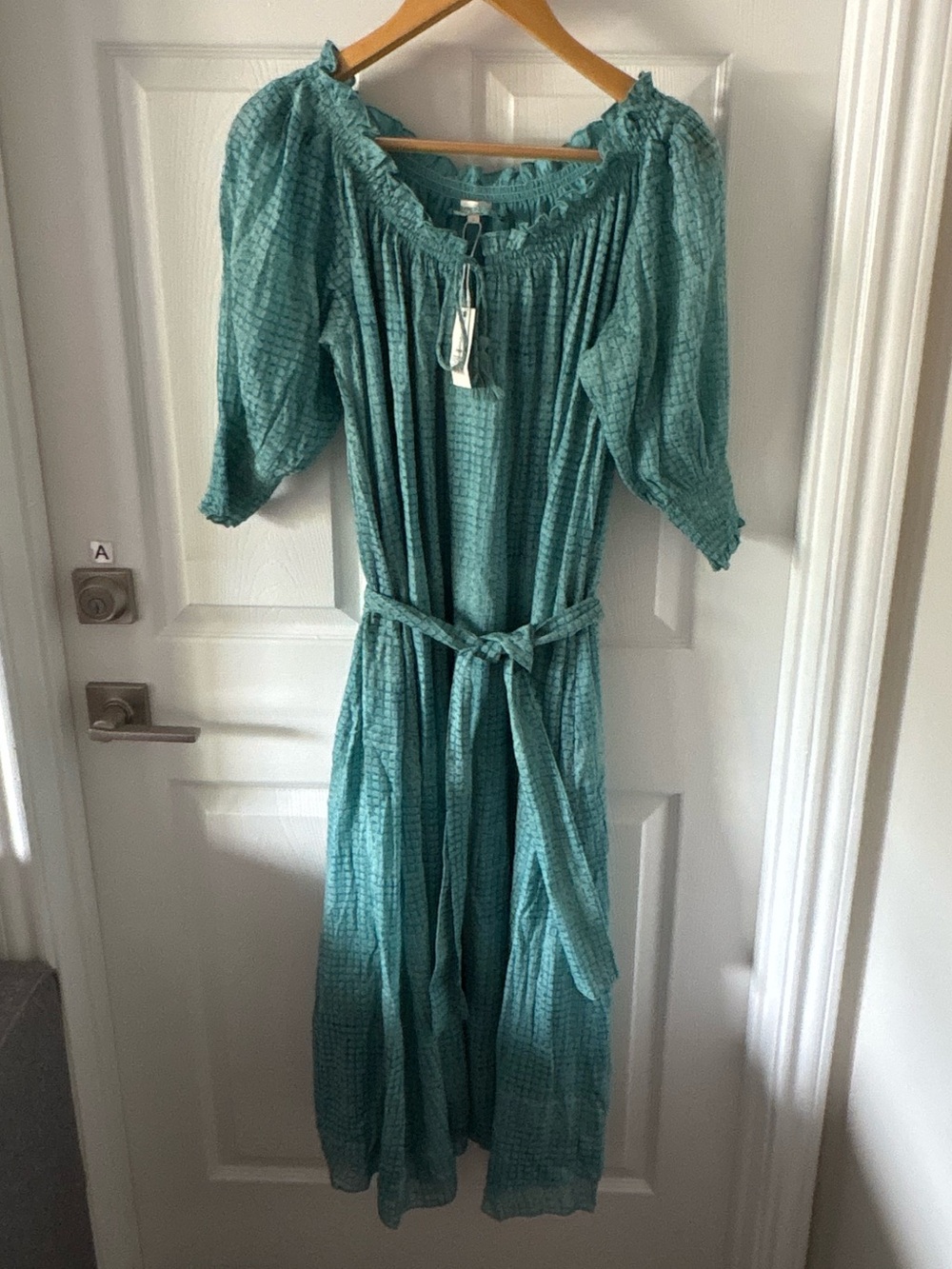 NWT Pomegranate Inc. Mosaic Turquoise Smocked Belted Maxi Dress M